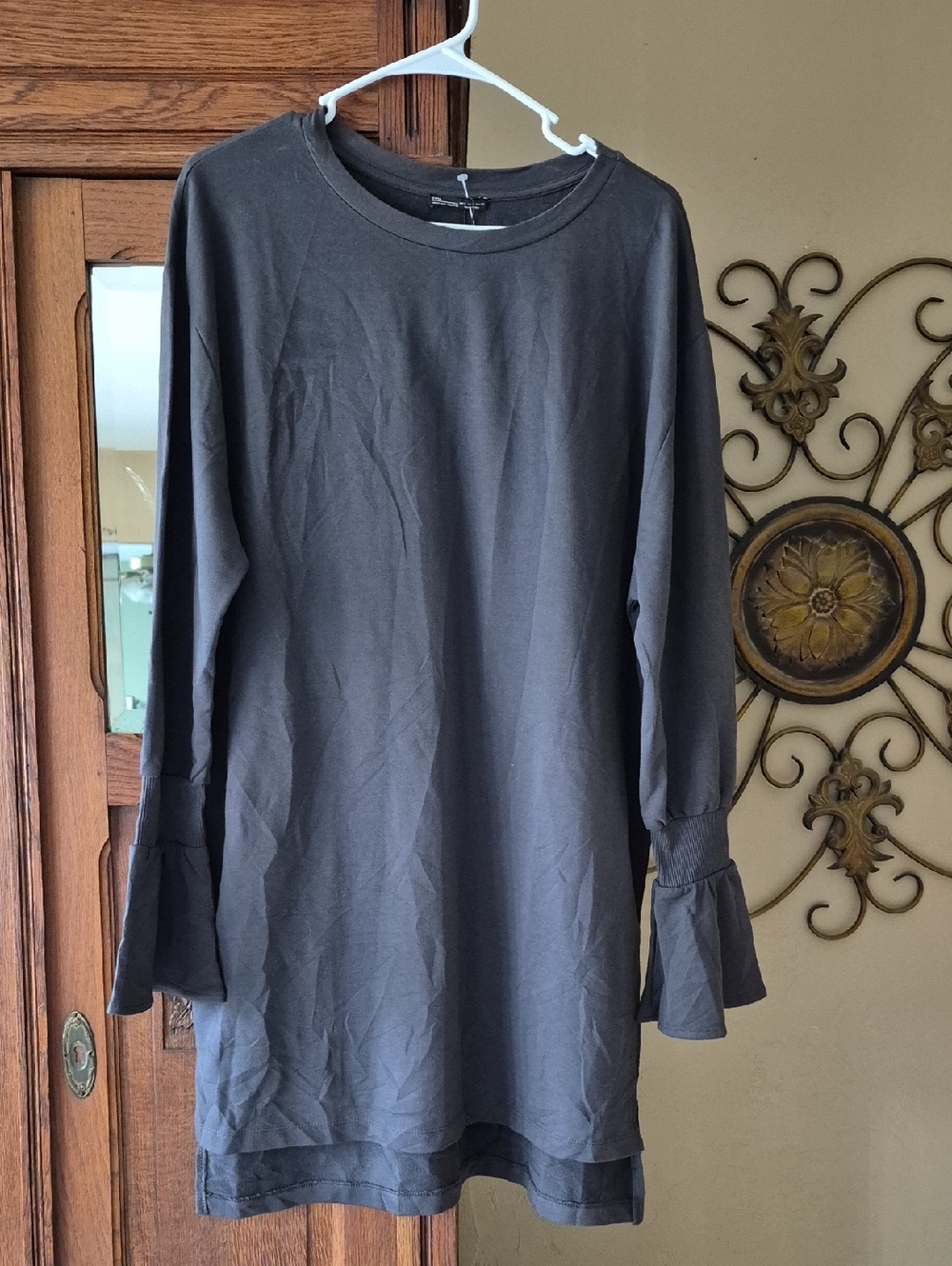 Zara Women's Crew Neck Tunic Dress - Charcoal